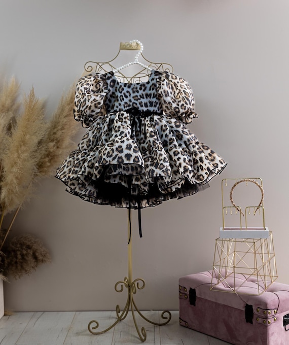 Animal Birthday Toddler Dress, Leopard Costume, Puffy Tutu Sleeves, Infant Dress, Pageant, Cake Smash, Formal Festive Party Baby Girl Dress