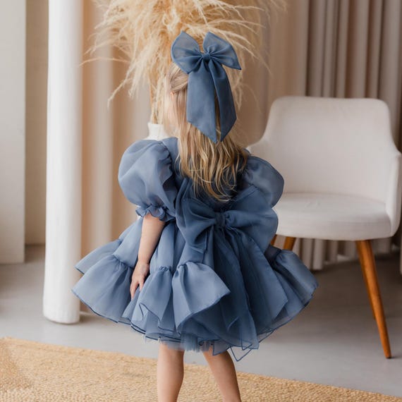 Jeans Navy Blue Festive Girl Dress, Party Puffy Sleeve Baby Apparel, Cake  Smash, Formal Event, Dance Summer Toddler Dress, Ruffled Tutu