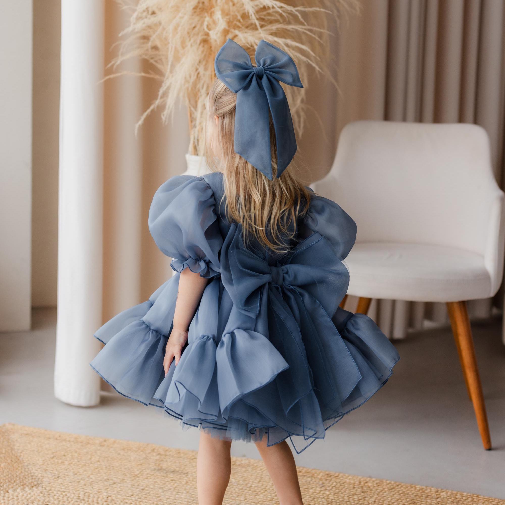 formal girls blue dress Blue Puff Sequin Princess Dress for Little Girls - Blue / 7-8 Years (140cm) main image 0