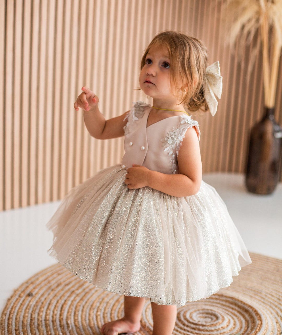 Knee-length Champagne Baby Girl Dress