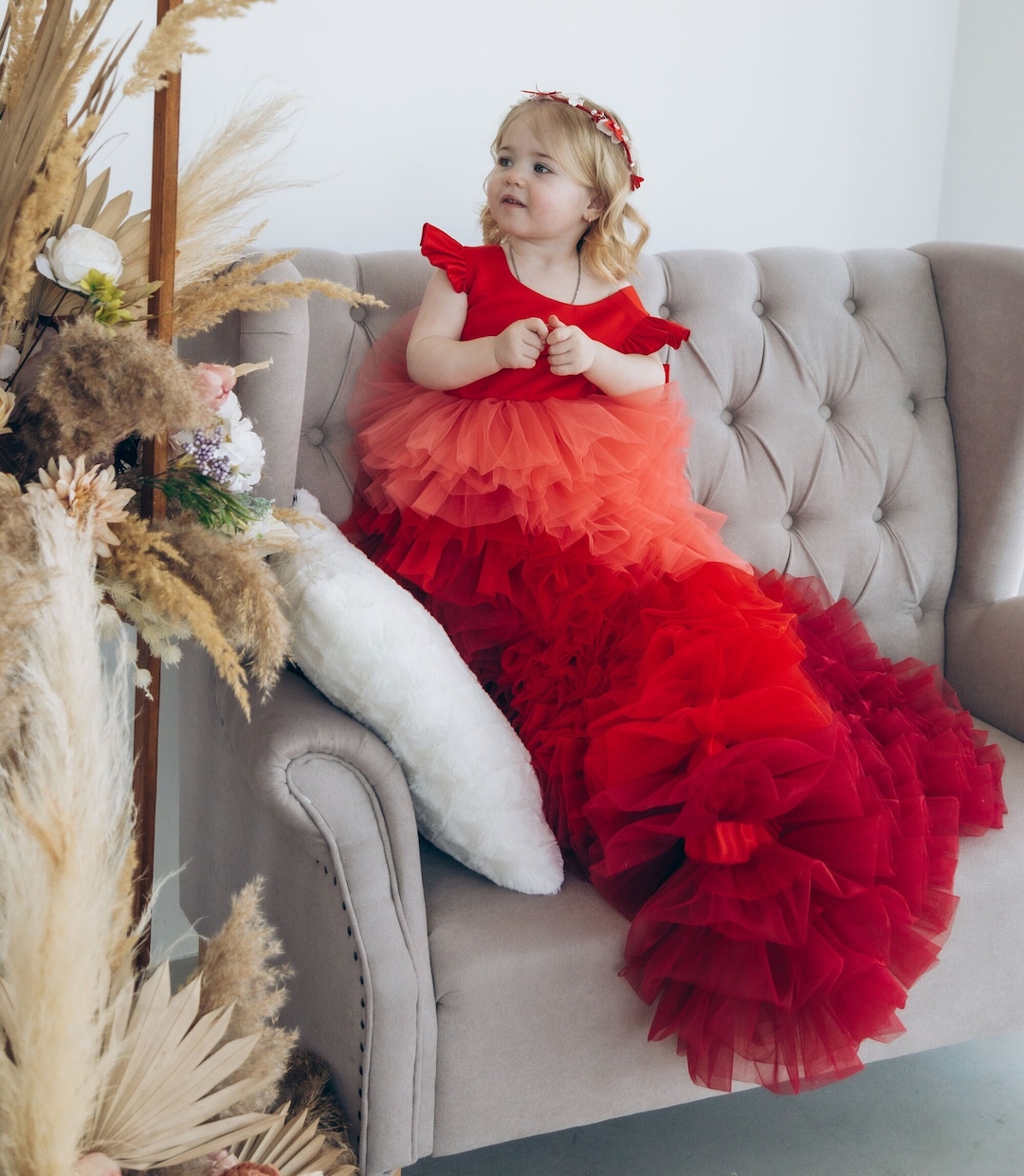 Red Birthday Party Low High Dress for Girls, Gown With Long — free download