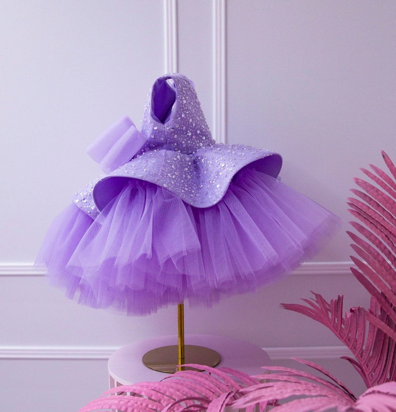 Lilac Birthday Girl Dress Sparkly Flower Girl Dress Peplum Etsy