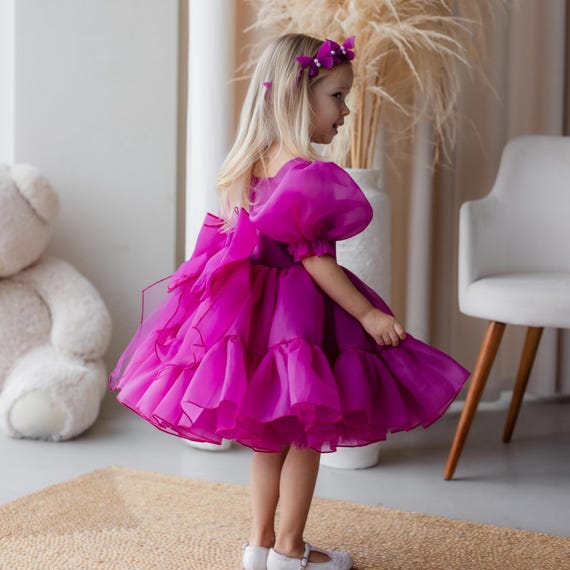 Birthday Baby Girl Dress, Fancy Purple Dark Pink Dress, Formal Event Girl Outfit, Tutu Dance Dress, Cake Smash Summer Apparel, Pageant Dress