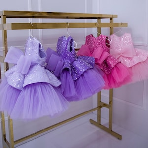 Sparkling Toddler Birthday Dress, Tutu Flower Girl Dress, Prom Gown, First Birthday Dress, Peplum Baby Dress, Pink Special Occasion Dress