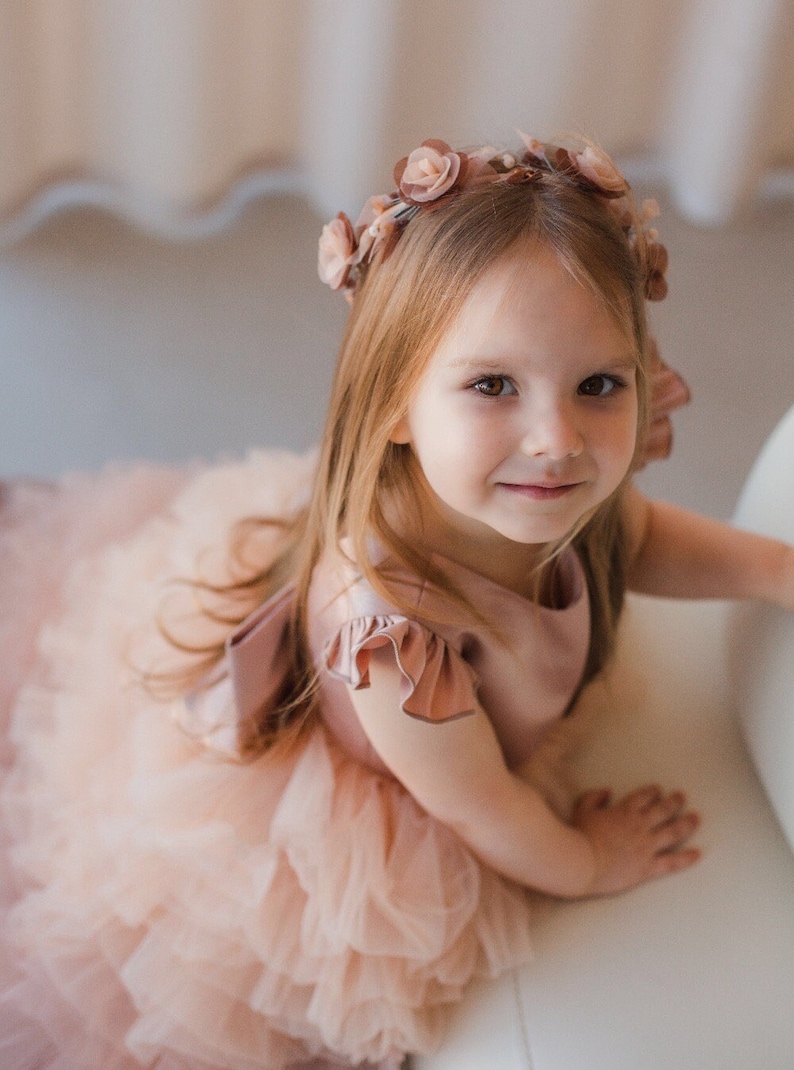 Brown Flower Girl Dress Birthday Girl Dress With Train Ombre Etsy