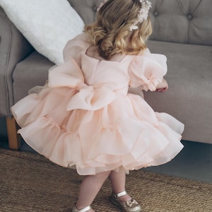 Peach Blush Birthday Party Baby Dress, Flower Girl, Puffy Toddler Dress, Tutu Prom Gown, Dance Girl Dress, Special Occasion Dress