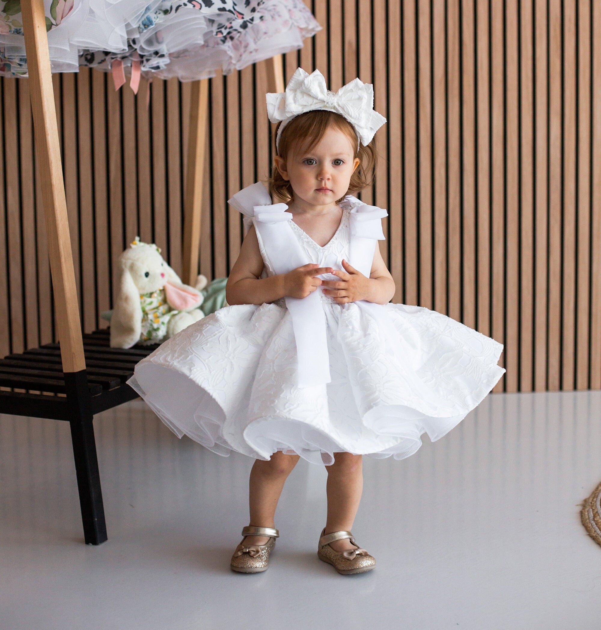 Tutu First Birthday Dress, White Flower Girl Dress, Graduation