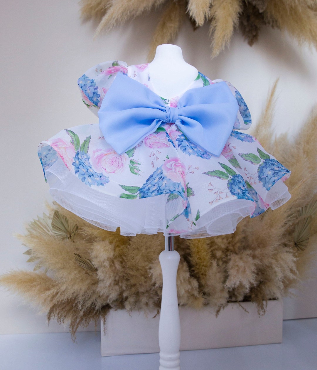 Azul Pink Blue & Pink Birthday Baby Girl Dress, Floral Pattern Toddler Dress ...