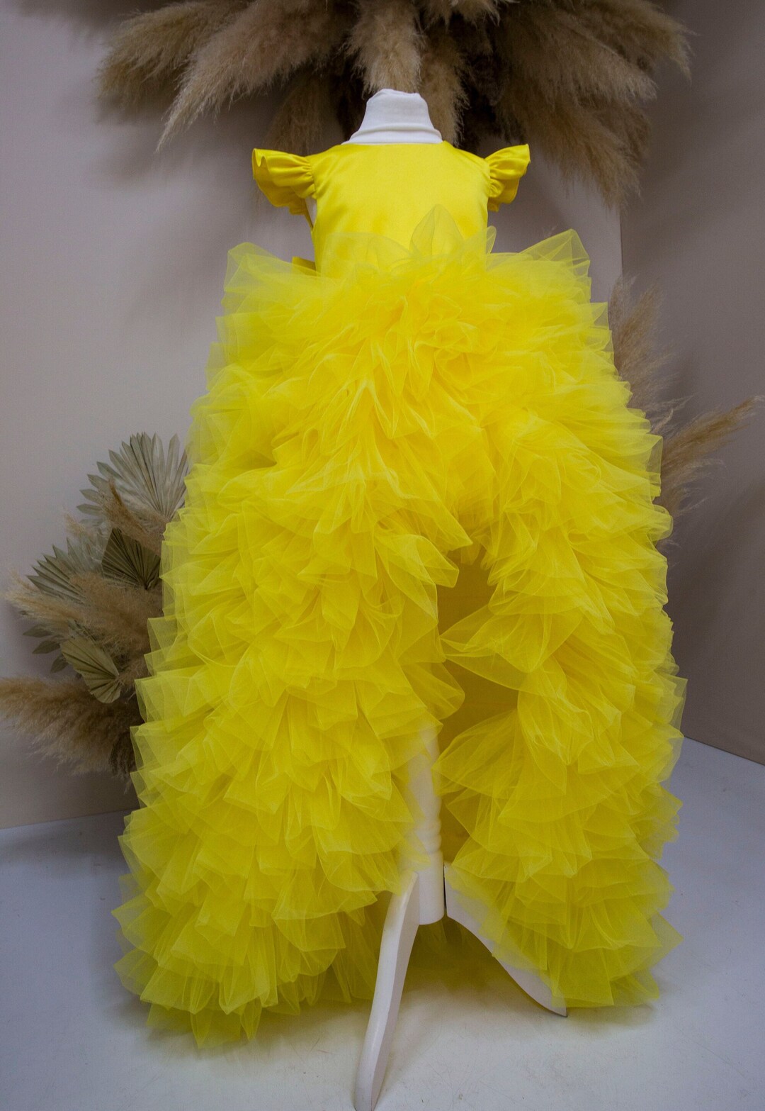 Yellow Flower Girl Dress, Birthday Girl Dress With Train, Prom Ball