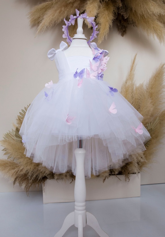 white dress with purple butterflies Girls - White/Butterflies Ladybug Dress - Size: 8-10Y