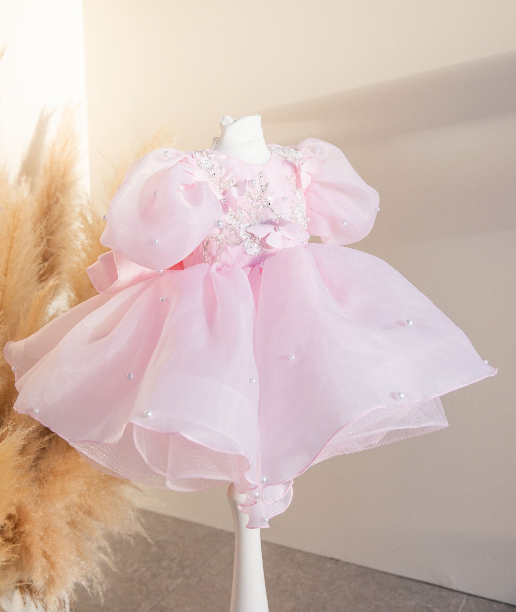 open lace back dress Baby Girl Blue Toddler Girl Princess Birthday Party Dress 4Y