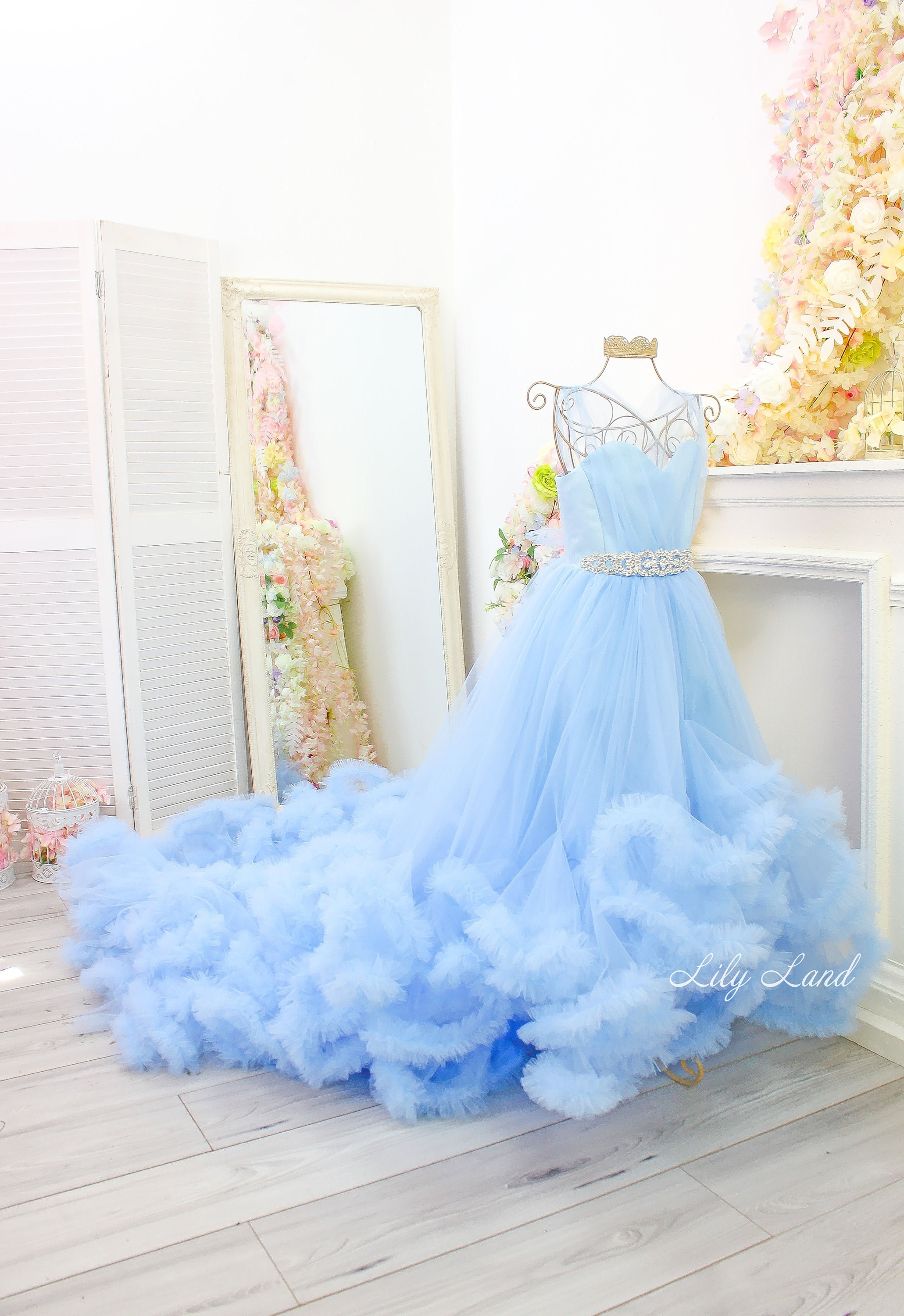  Bow Dream Flower Girl Dress Princess Long Girls Pageant Dresses  Kids Prom Puffy Tulle Ball Gown: Clothing, Shoes & Jewelry