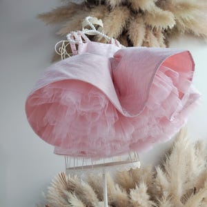 Pink Tutu Birthday Girl Dress, Flower Girl Dress, First Birthday Dress, Pearls Straps, Prom Gown, Special Occasion Toddler Dress