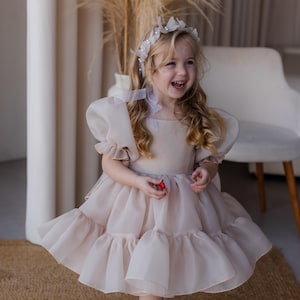 young girl's long brown dress flowers short ruffled sleeves Juslio Dresses for Girls Round Neck Kids Flower Clothing Short Sleeve Girl Dress, Girl's, Size: 100(US:2 Years), Brown