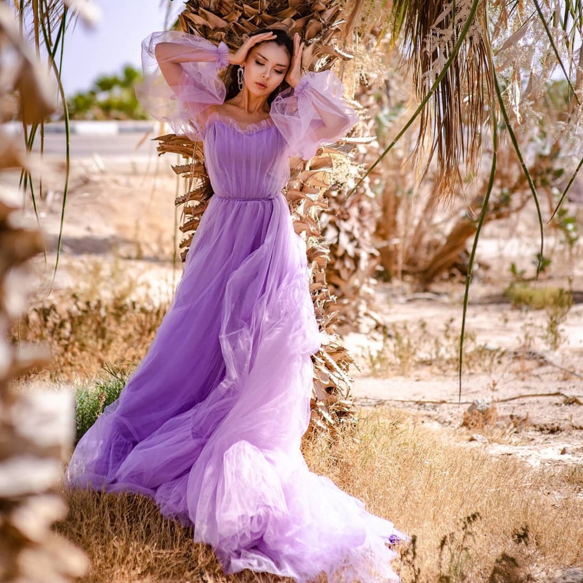 Lavender Woman Dress For Photoshoot Boho Wedding Dress Maxi image 5