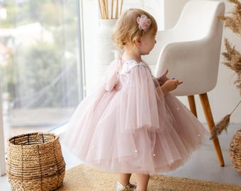 Blush First Birthday Dress, Pink Flower Girl Dress, Tulle Baby Dress, Smash Cake, Baptism, Princess Baby Dress, Puffy Tutu Dress