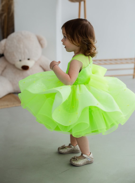 Ready to Ship, Green Neon Party Dress, Tutu, Birthday Baby Girl Dress, Size  12-18, Glitter Pearls Pageant Dress, Photoshoot, Smash Cake - Etsy