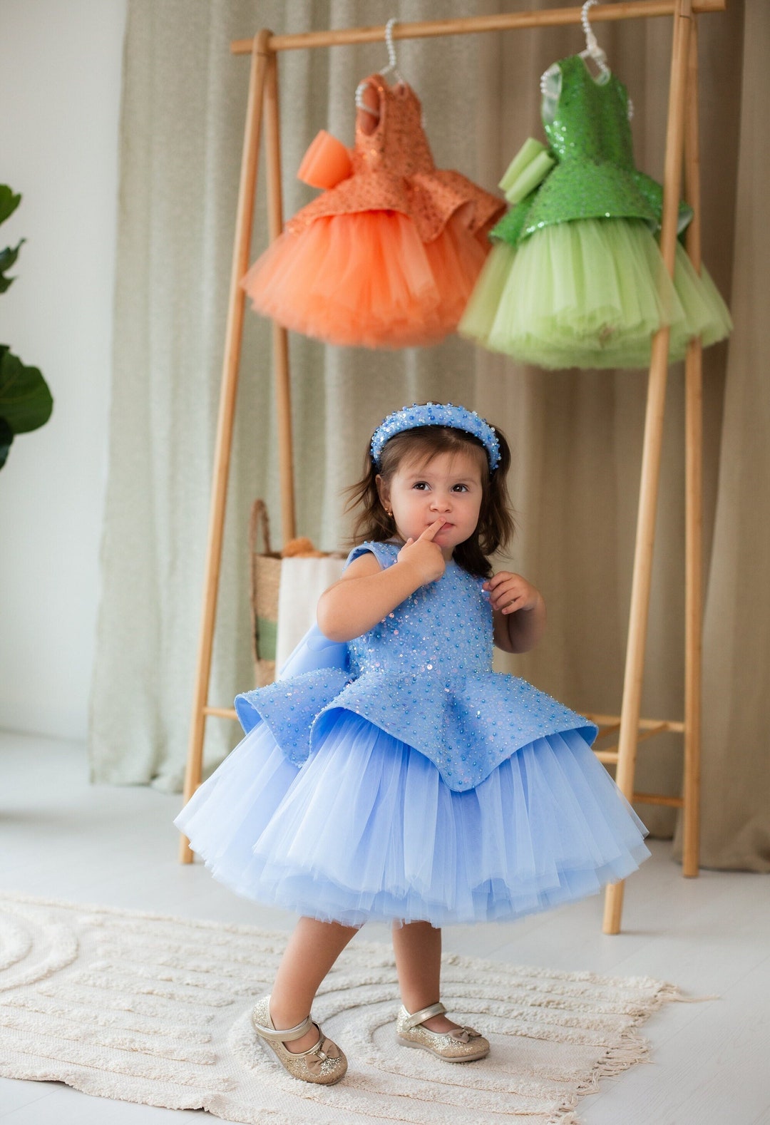 Buy Sky Blue Shinning First Birthday Baby Dress, Sparkling Peplum Tutu Girl  Gown, Pageant, Party Toddler Knee Dress, Graduation, Dance Costume Online 