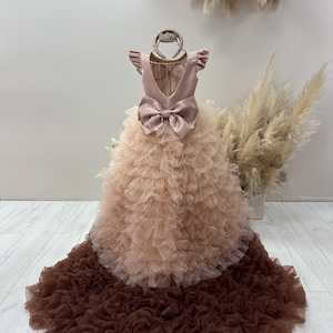 girls light brown dress Kids Brown Dress for Girls Ruffle Sleeveless Formal Dress for Girls Girls  Formal Dresses Hallowmas Dresses for Girls 5-6 Years