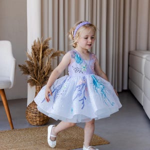 Blue Sparkling Birthday Girl Dress, Mermaid Baby Dress, Flower Girl Dress, Tutu Toddler Dress, Marine Style Dress, 1st Birthday Dress