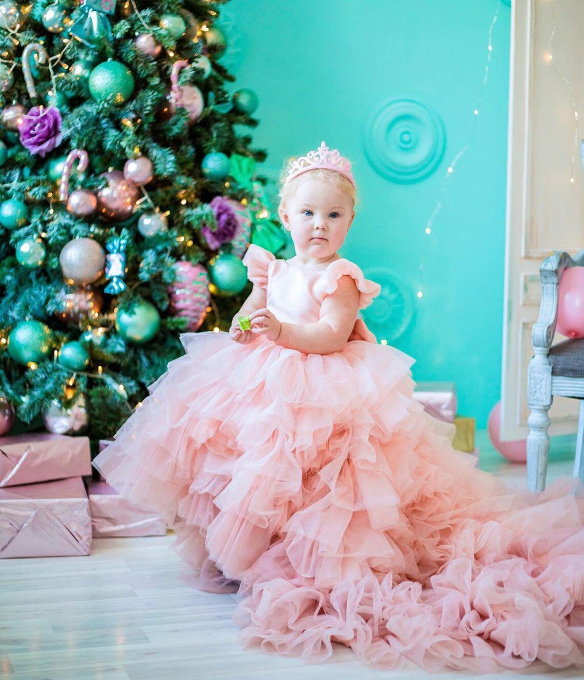 Blush Pink Birthday Baby Girl Gown First Year Birthday Party Etsy