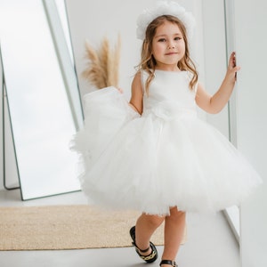 White Baptism Communion Birthday Baby Dress, Flower Girl Dress, Prom Ball Gown, Pageant, Toddler Tutu Puffy, Wedding Apparel, Princess Dress