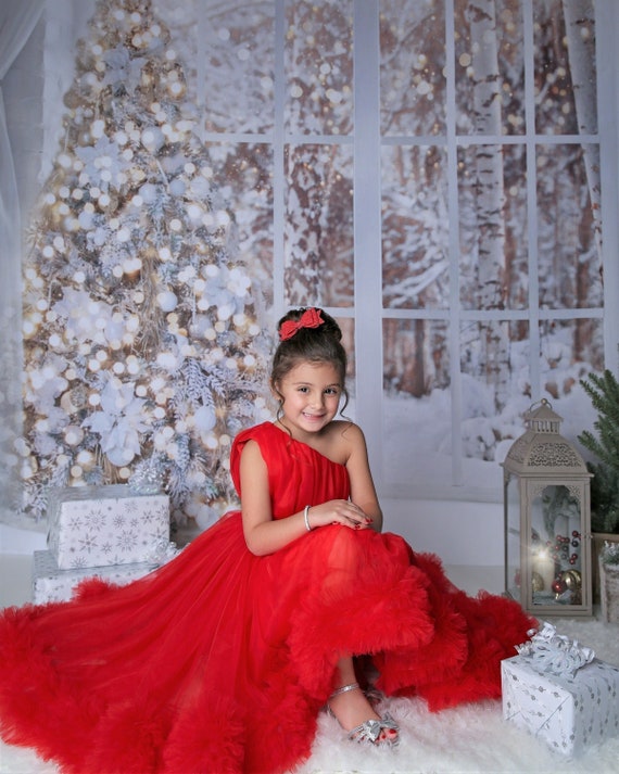 Buy R Cube Kids Girl's Satin Ball Gown Dress (Red, 1-2y) at Amazon.in