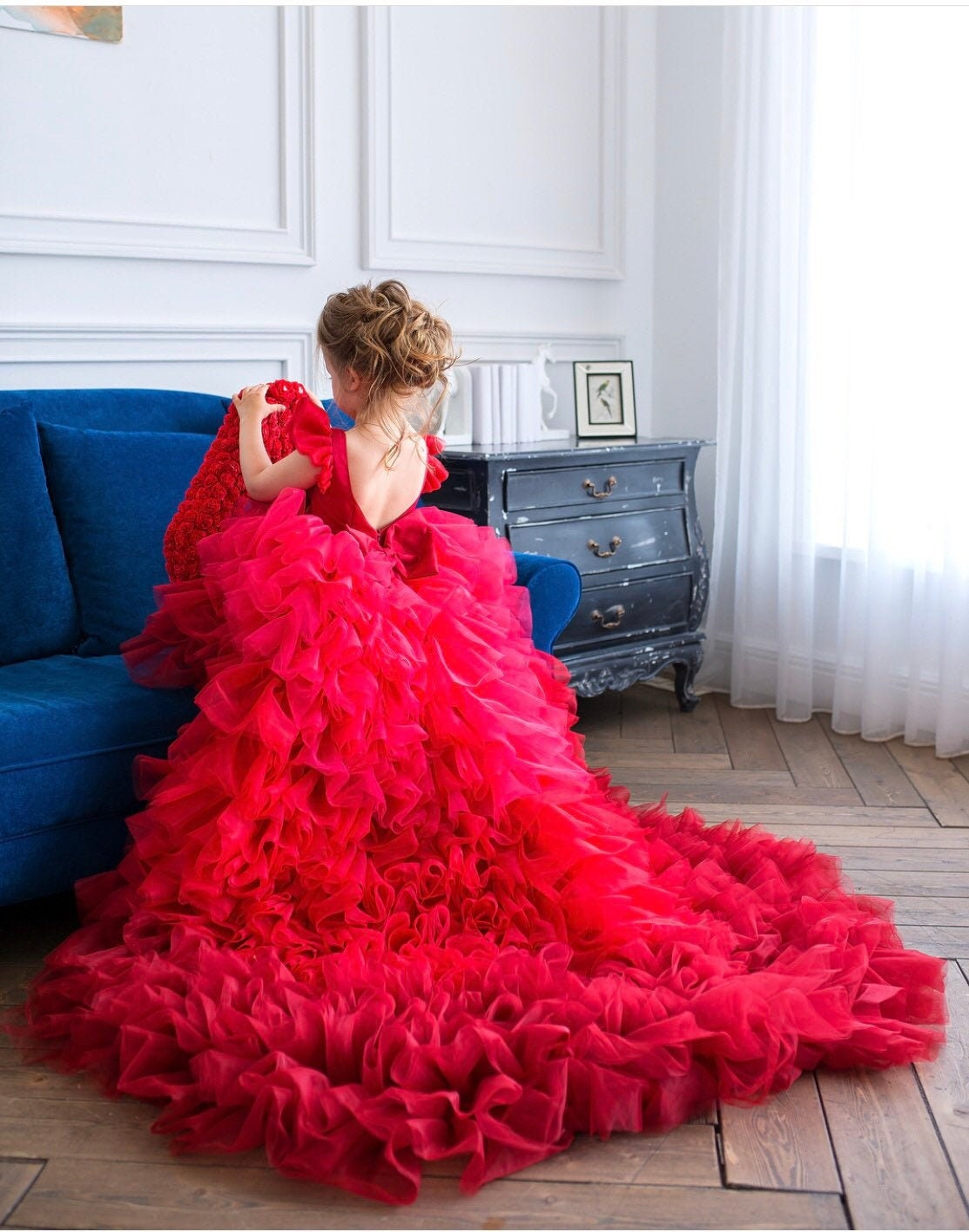 Red Flower Girl Dress Tulle Dress With ...