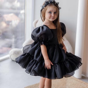 Czarna sukienka urodzinowa dla niemowląt, formalne ubranie dla dziewczynek, bufiasta sukienka na przyjęcie dla maluchów, gotowa do wysyłki, strój Smash Cake, czarna sukienka z organzy