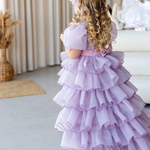 Big Girls Lilac Illusion Neckline Lace Organza Junior Bridesmaid Dress 8-16