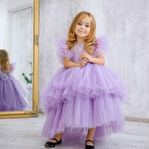 Peach Flower Girl Gown Birthday Girl Dress Ruffled Tulle - Etsy