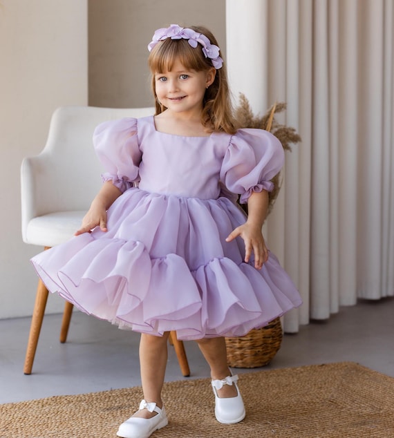 Pale Purple Birthday Party Baby Dress, Flower Girl, Puffy Toddler Dress, Tutu Prom Gown, Dance Girl Dress, Special Occasion Dress, Baptism