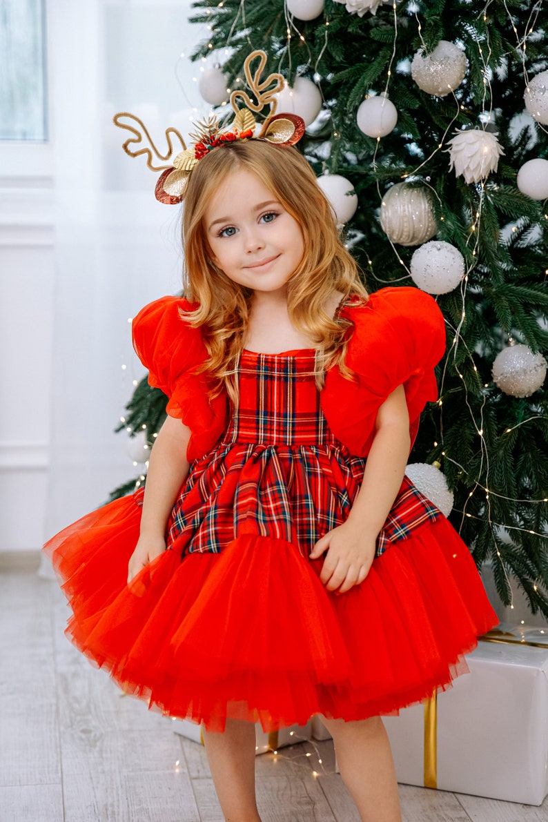 Christmas Baby Girl Dress Red Plaid Christmas Gown Christmas Etsy