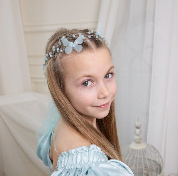 Cerchietto Per Capelli Fatto A Mano Con Fiori In Garza E Farfalle Ricamate - Rosa Tenue E Beige, Elastico, Accessorio Da Sposa Per Donne E Bambine - 2