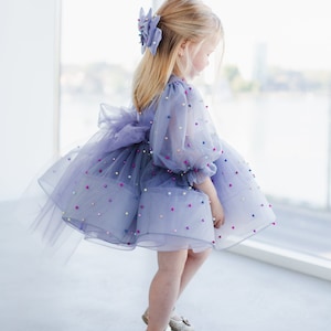 Lavender Purple Blue Tutu 1st Birthday Dress, Pageant, Multicolored Beads, Flower Girl Dress, Graduation, Special Occasion Baby Girl Outfit