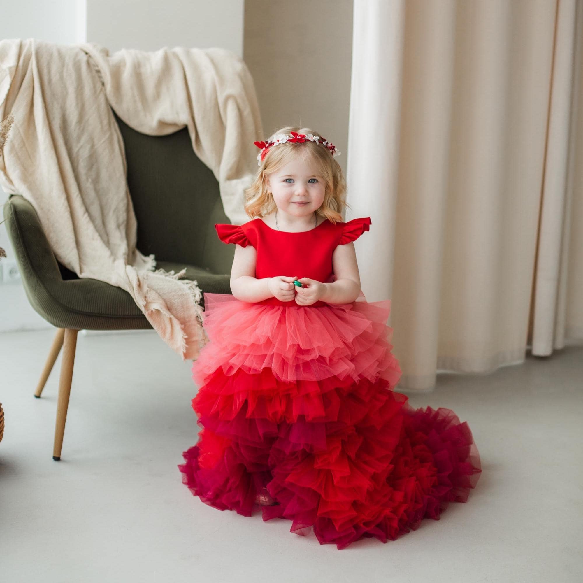 Red Birthday Party Low High Dress for Girls, Gown With Long — free download