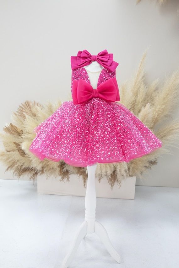 Robe de fille d anniversaire brillante framboise Robe de demoiselle d honneur Robe de demoiselle d