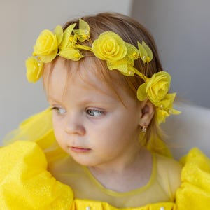 Roses Yellow Birthday Baby Headband, Flower Girl Crown, Shining Tiara, Festive Prom Hair Ornament, Bridal Wedding Guest, Pageant Accessory