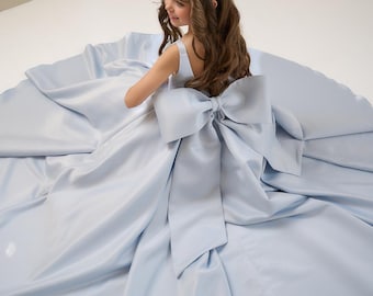 Blue Junior Mini Bridesmaid Long Dress, Flower Girl, Graduation Prom Pageant Gown, First Baby Communion, Birthday Princess Party Outfit