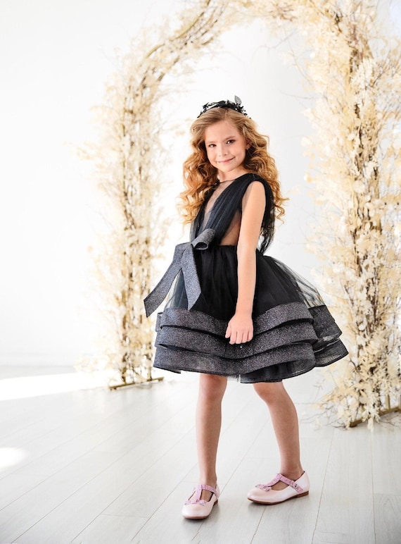 Black Birthday Dress For Baby Girl, Sparkly Tutu Dress, Graduation Dress, Knee First Birthday Dress, Princess Toddler Dress