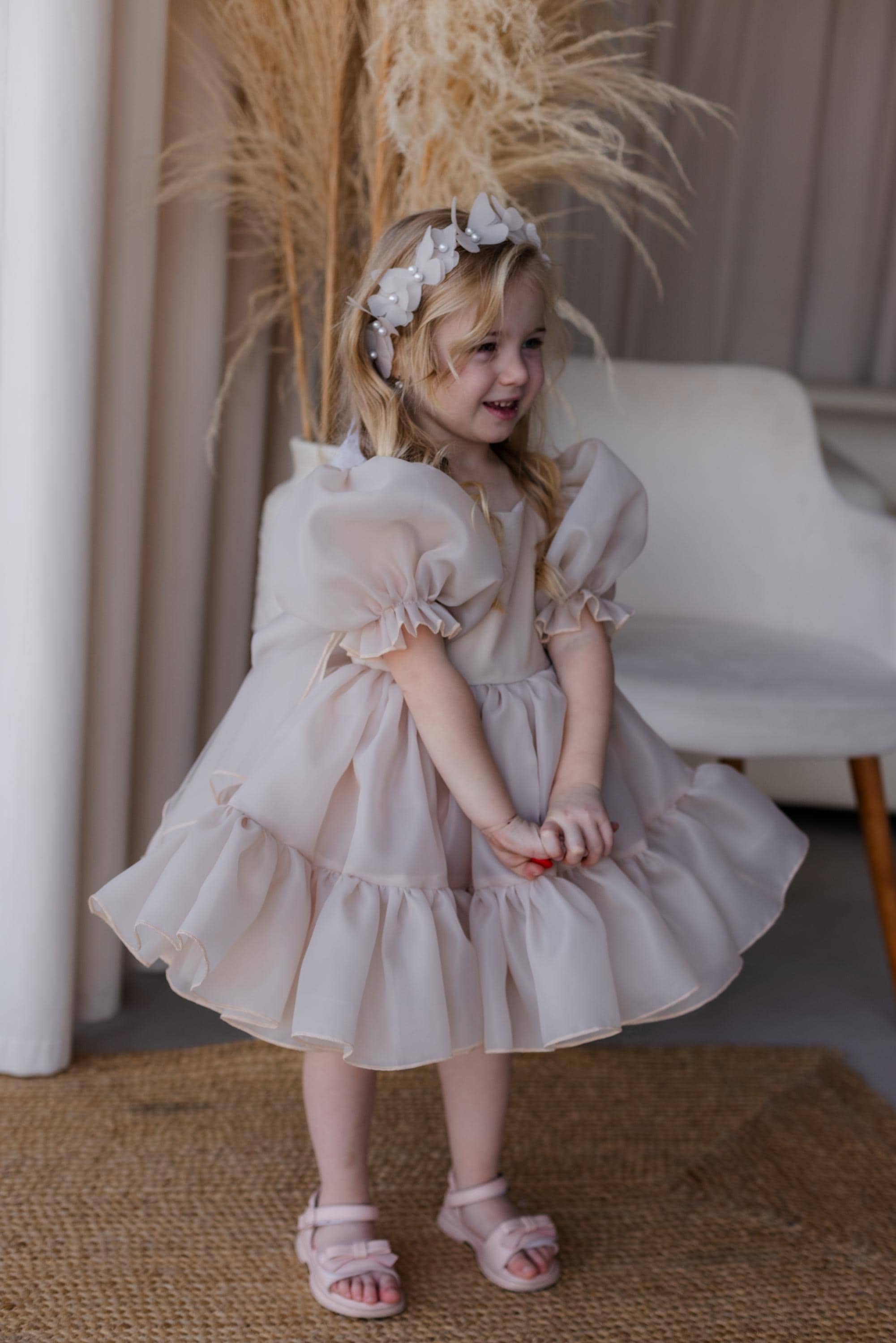 baby beige dress Generic Children Gown Dresses Toddler Baby Girl Baby Clothes Summer Butterfly Wing Lace Casual Short Sleeve Dress for Bowknot Flower Pageant Party Wedding(1-2 Years,Beige)