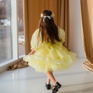 Yellow Birthday Girl Dress, Flower Girl Dress, Tutu Puffy Baby Dress, Christening Dress, Special Occasion Dress, Short Puffy Dress image 4