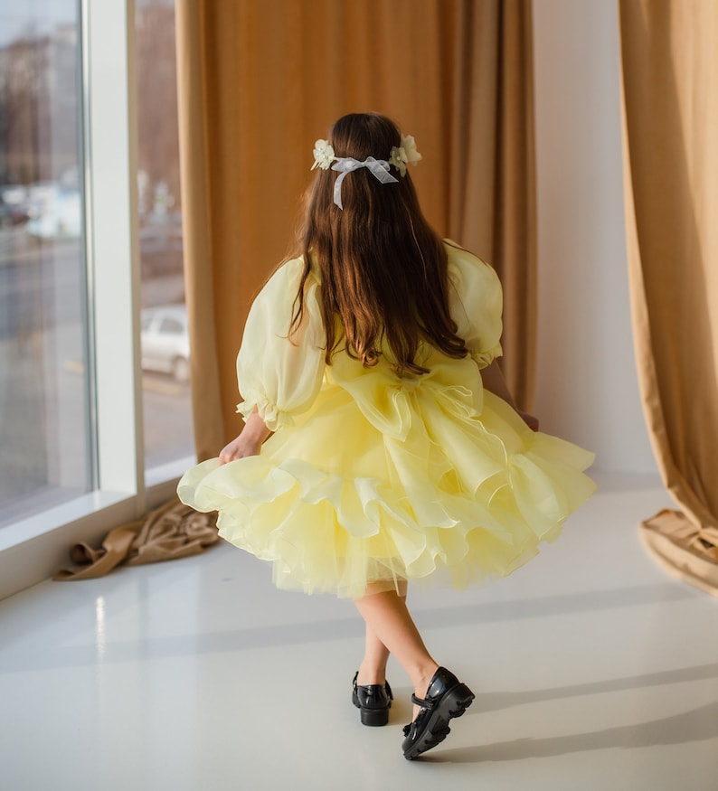 Yellow Birthday Girl Dress, Flower Girl Dress, Tutu Puffy Baby Dress, Christening Dress, Special Occasion Dress, Short Puffy Dress image 4