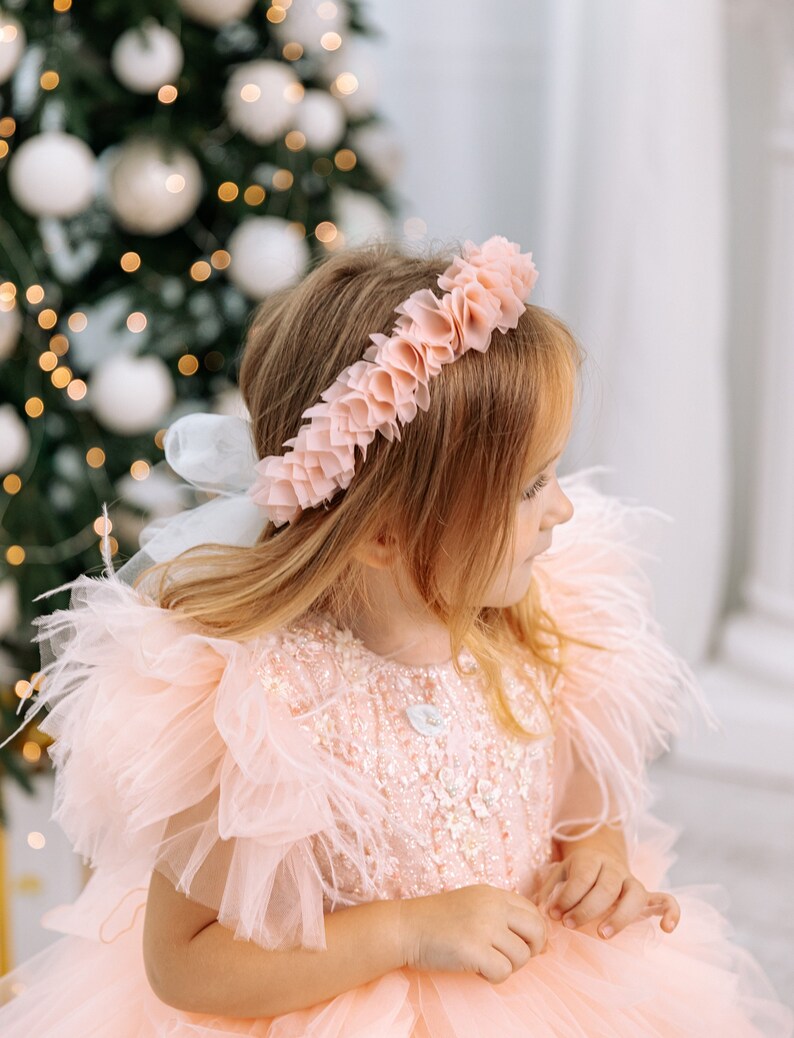 Peach Flower Girl Gown Birthday Girl Dress Ruffled Tulle Etsy