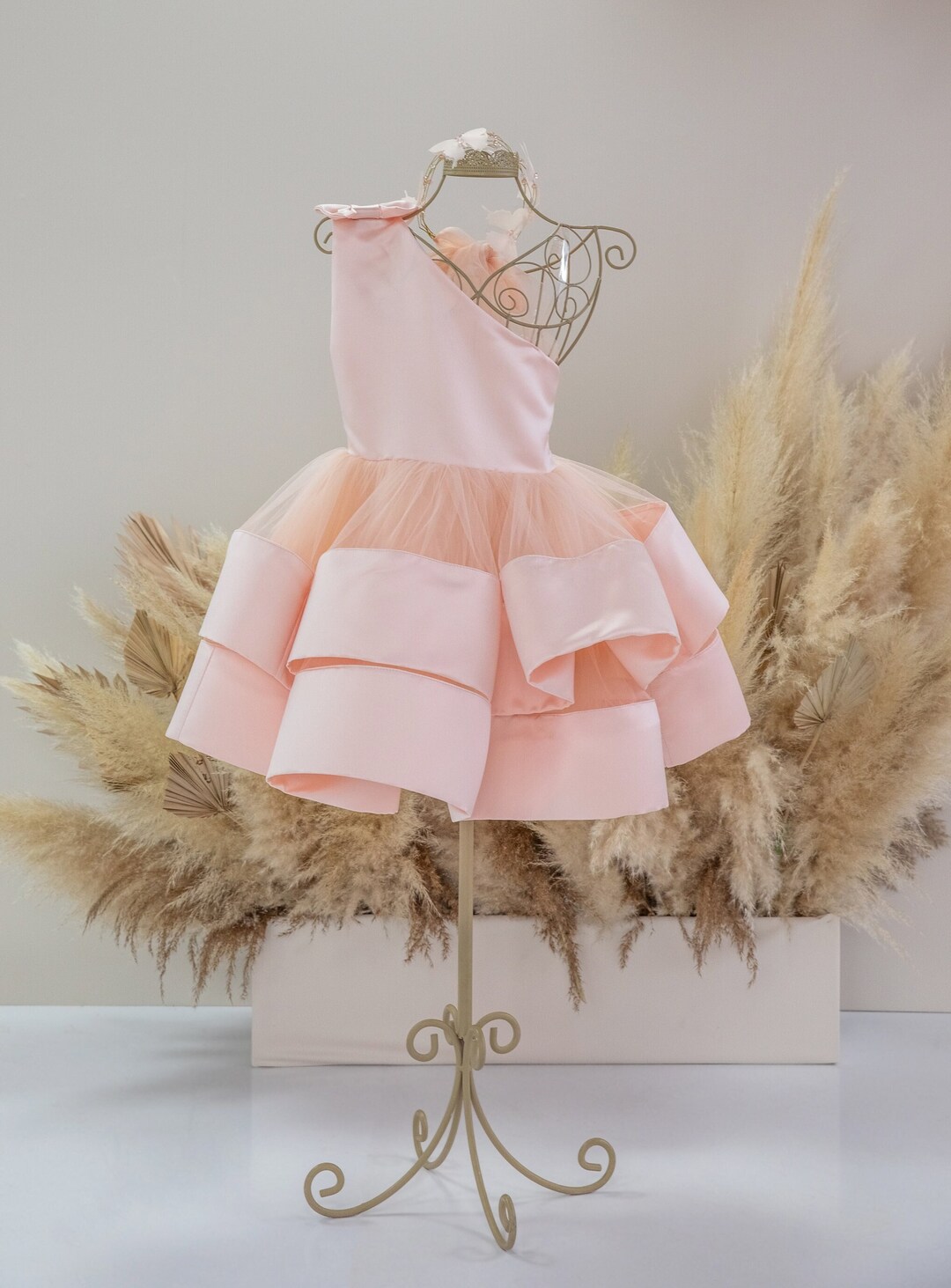 Elegant Blossom Baby Girl Partywear Set – Cream & Peach main image 1