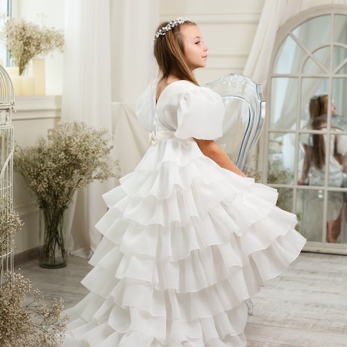 childrens ivory bridesmaid dresses Ivory Flower Girl Dress Pageant Tulle Flower Girl Dress Wedding Girl Dress  Junior Bridesmaid Flower Girl Gown Baby Girl Gown With Big Bow