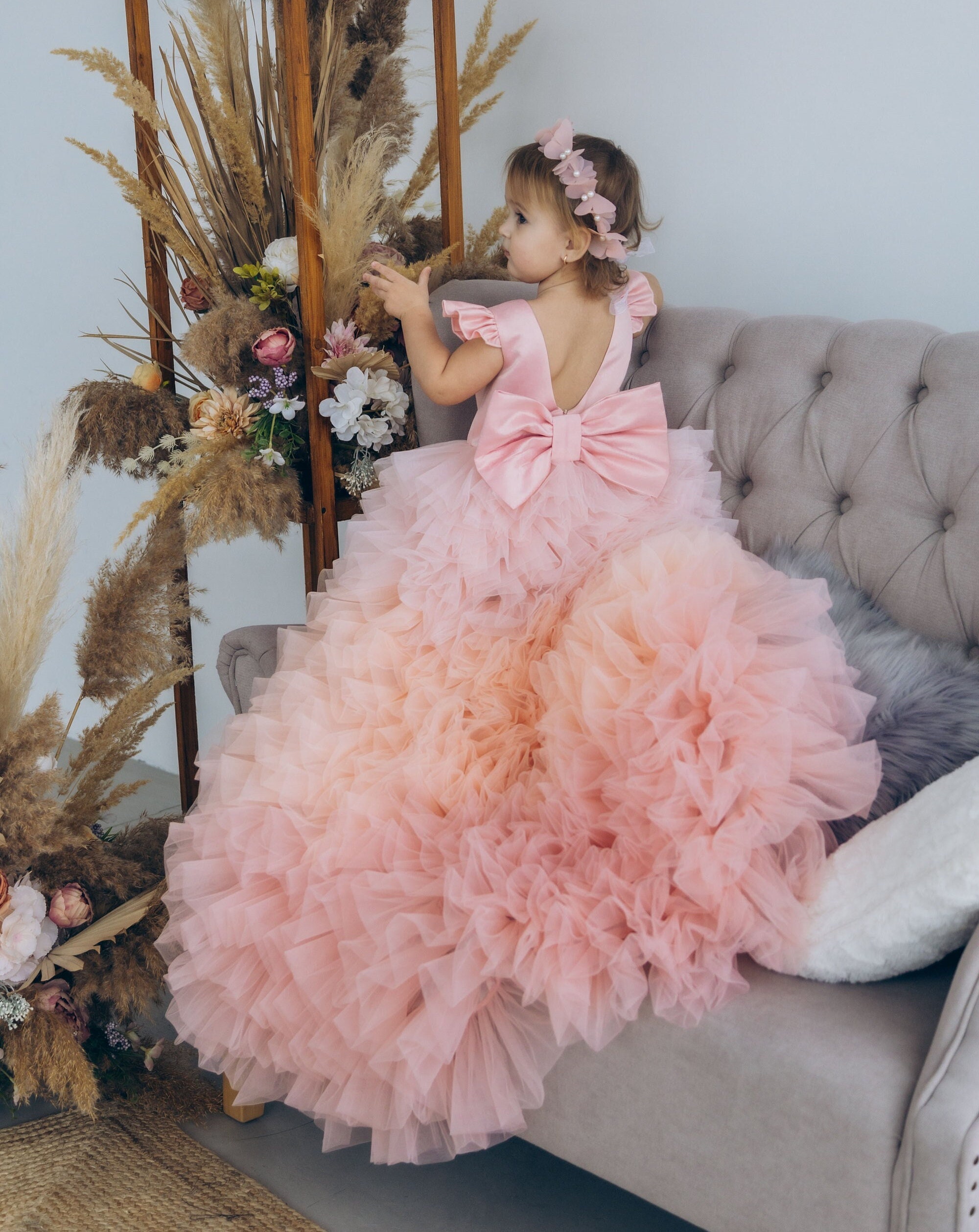 Blush pink Birthday Girl Dress toddler dress birthday dress low high girls dress blush girl dress ruffled tulle girl dress child dress