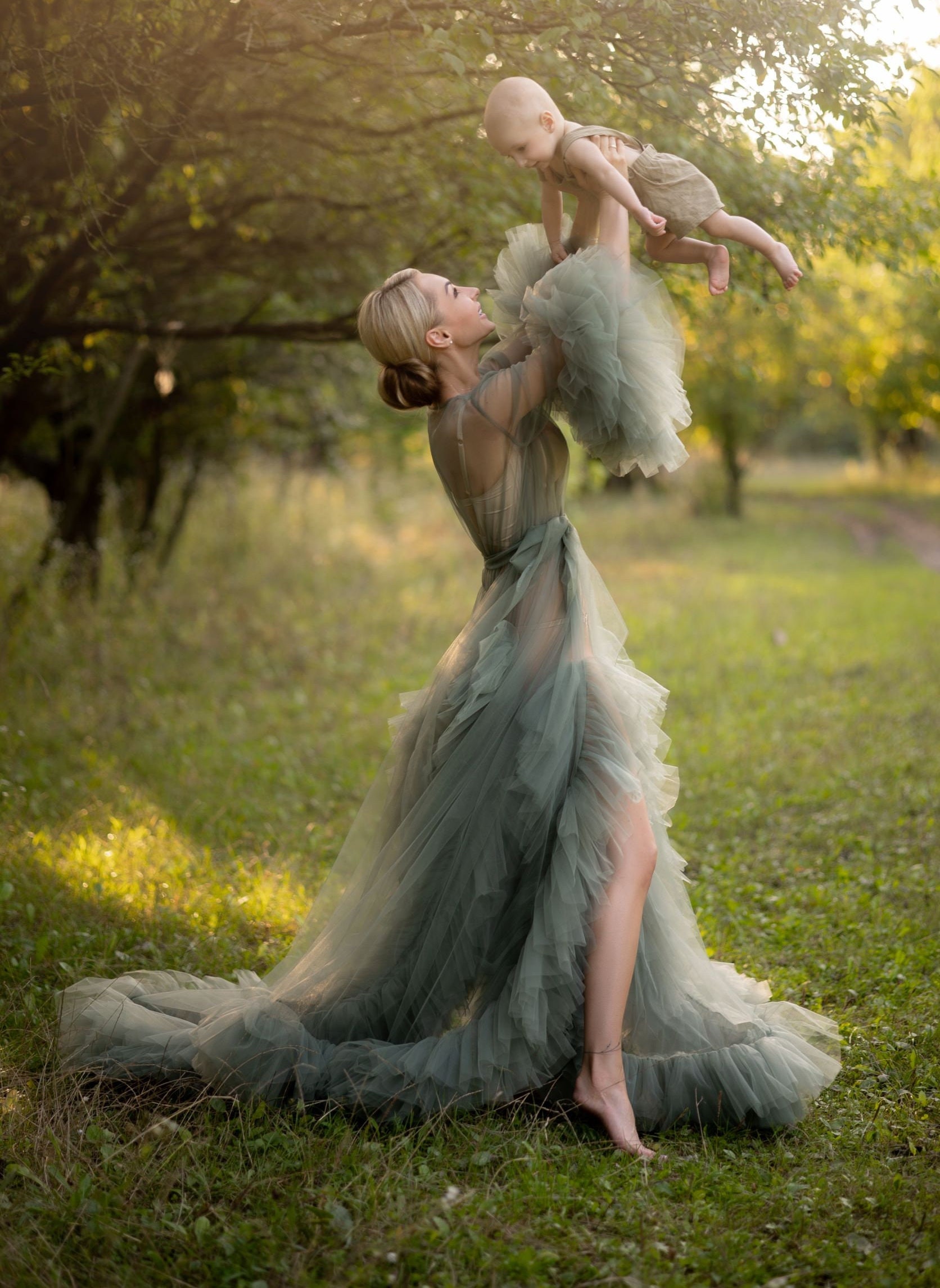 sage green maternity dress photoshoot Angel Maternity Annabella Knit Maternity Midi Dress in Sage Green