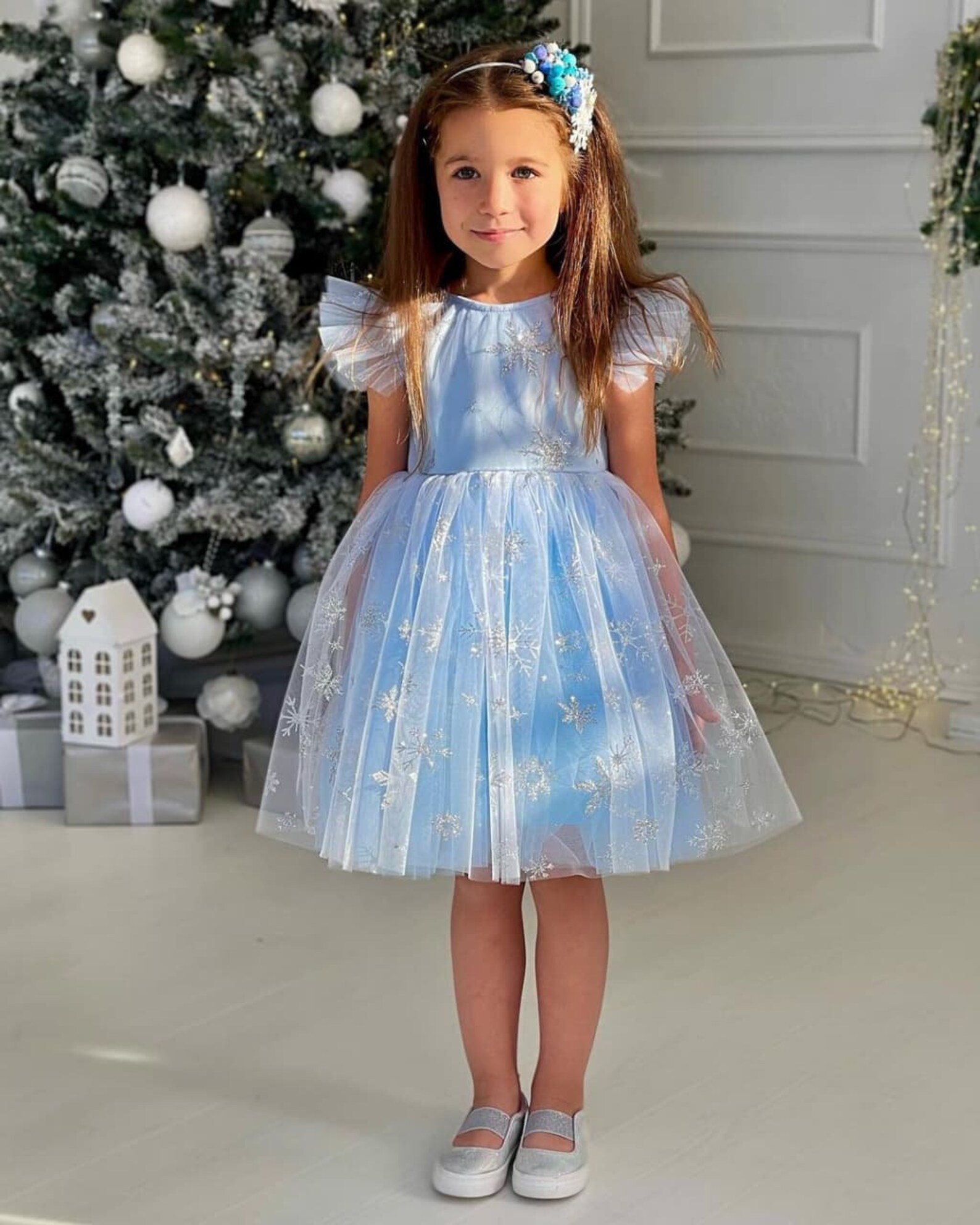 Blue Baby Girl Dress With Snowflakes Girl Birthday Dress Etsy