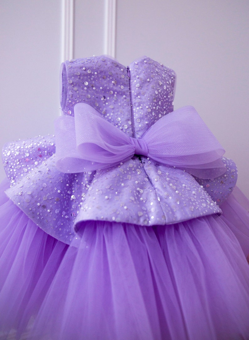 Lilac Birthday Girl Dress Sparkly Flower Girl Dress Peplum Etsy